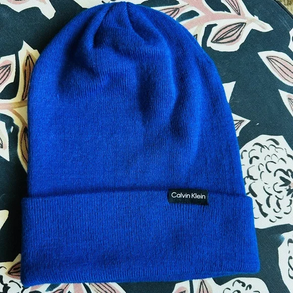 Calvin Klein Women's Foldover-Cuff Royal Blue Beanie & Scarf Set - Picture 2 of 7